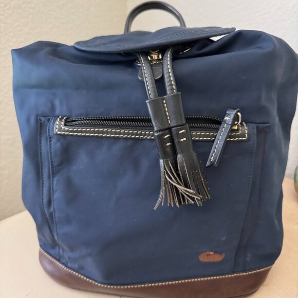 D&B Nylon Flap Backpack Navy/Black/Brown - Picture 1 of 4